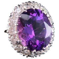 Midcentury 14 Karat Yellow Gold Platinum Amethyst Diamond Ring