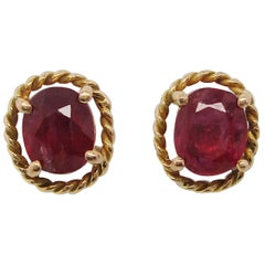 Midcentury 14 Karat Yellow Gold Ruby Stud Earrings