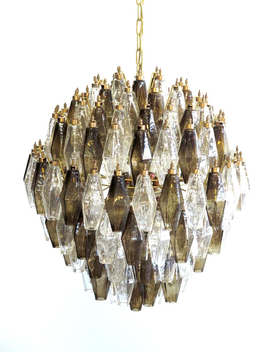 Mid-Century Modern Midcentury 140 Crystal and Smoked Murano Glass Poliedri Spherical Chandelier