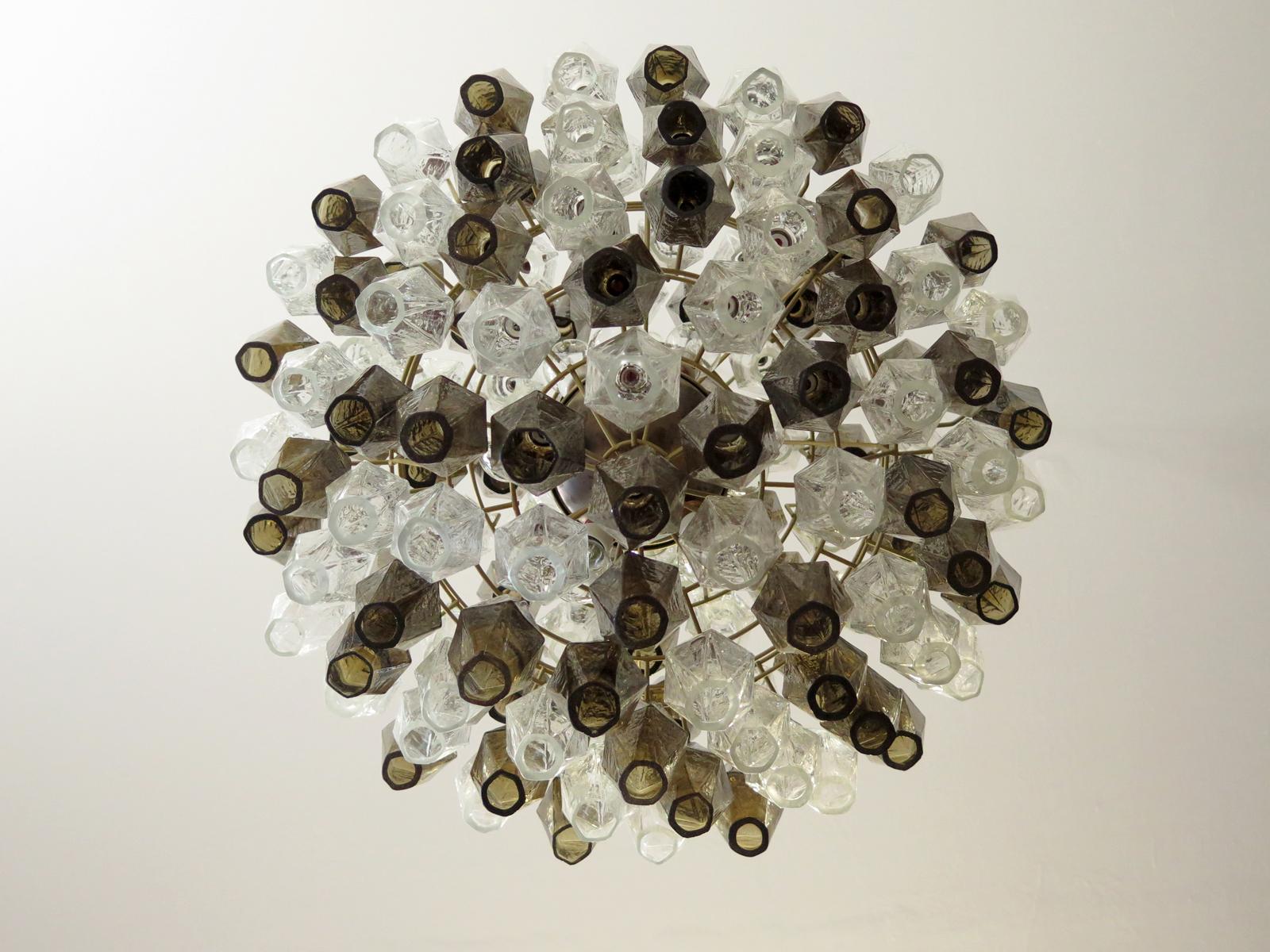 Late 20th Century Midcentury 140 Crystal and Smoked Murano Glass Poliedri Spherical Chandelier