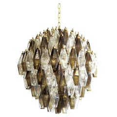 Midcentury 140 Crystal and Smoked Murano Glass Poliedri Spherical Chandelier