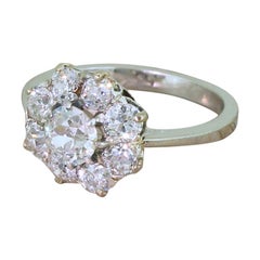 Midcentury 1.52 Carat Old Cut Diamond Cluster Ring