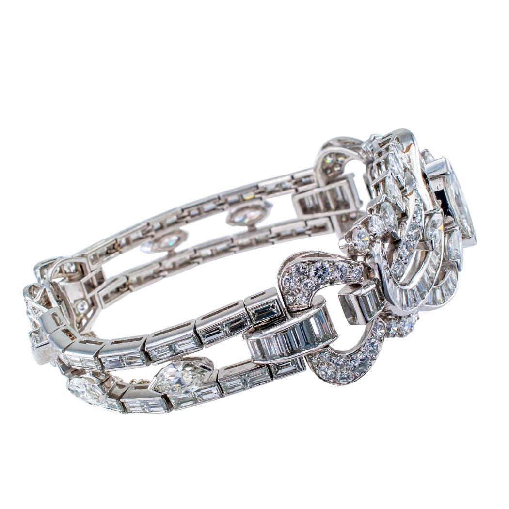 Modernist 1950s Diamond Platinum Bracelet