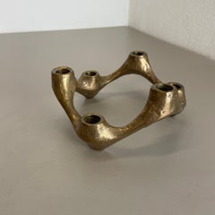 Midcentury 1.6kg Brutalist Bronze Candleholder by Michael Harjes, Germany 1960s