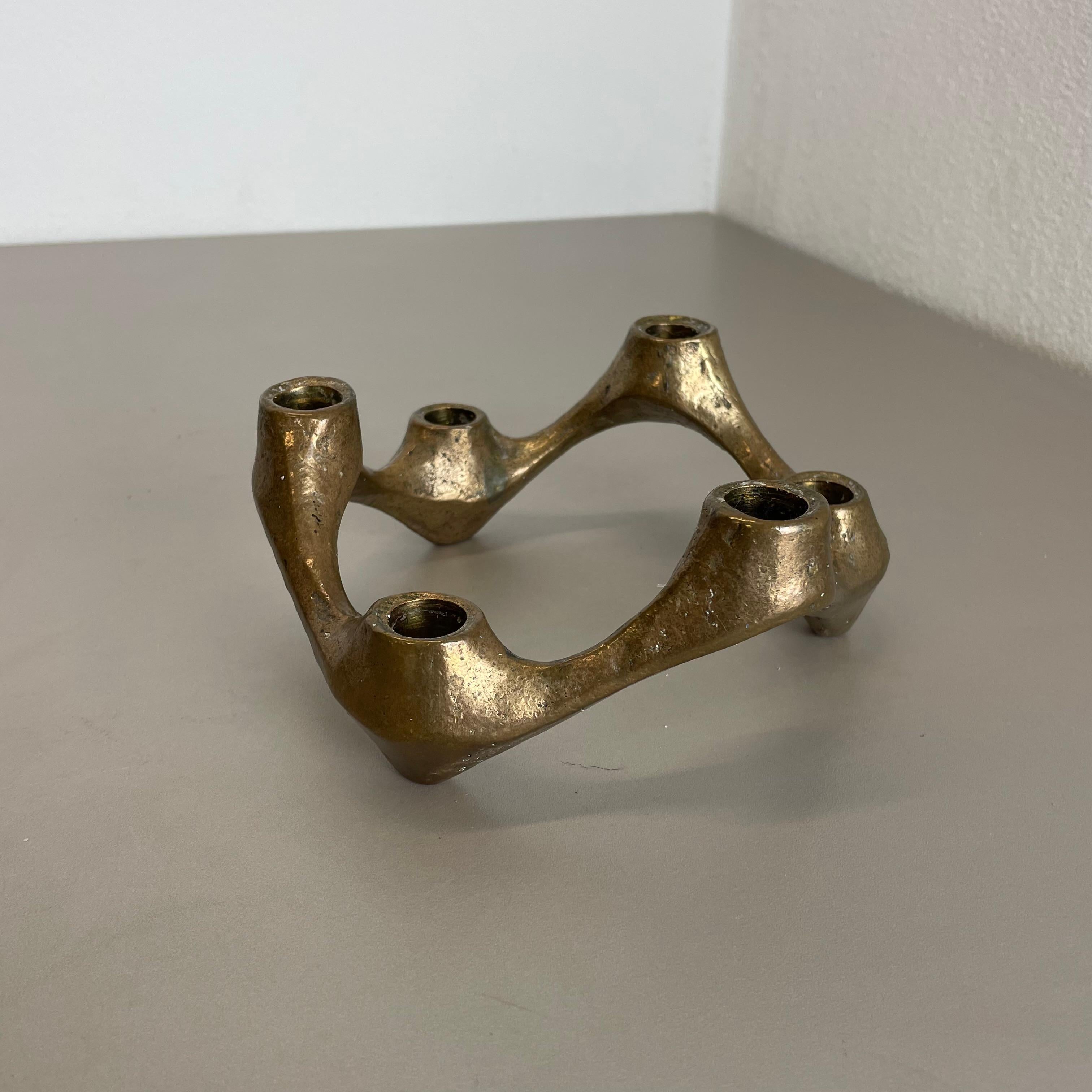 20th Century Midcentury 1.6kg Brutalist Bronze Candleholder by Michael Harjes, Germany 1960s For Sale