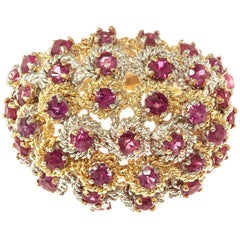 Midcentury 1.70 Carat Ruby Yellow White Gold Dome Cocktail Ring