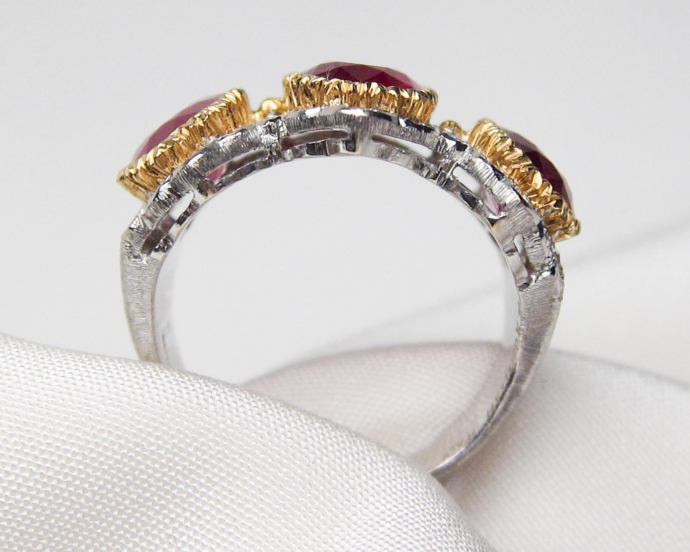 Midcentury 18 Karat Gold Buccellati Ruby and Diamond Cocktail Ring In Excellent Condition In Seattle, WA