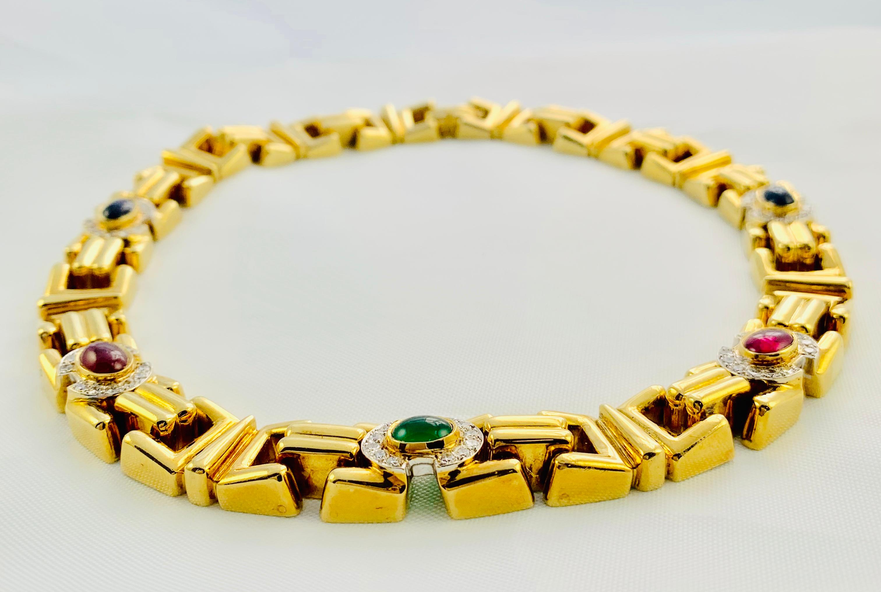 Women's Midcentury 18 Karat Gold, Diamond, Sapphire, Ruby, Emerald Necklace Earrings