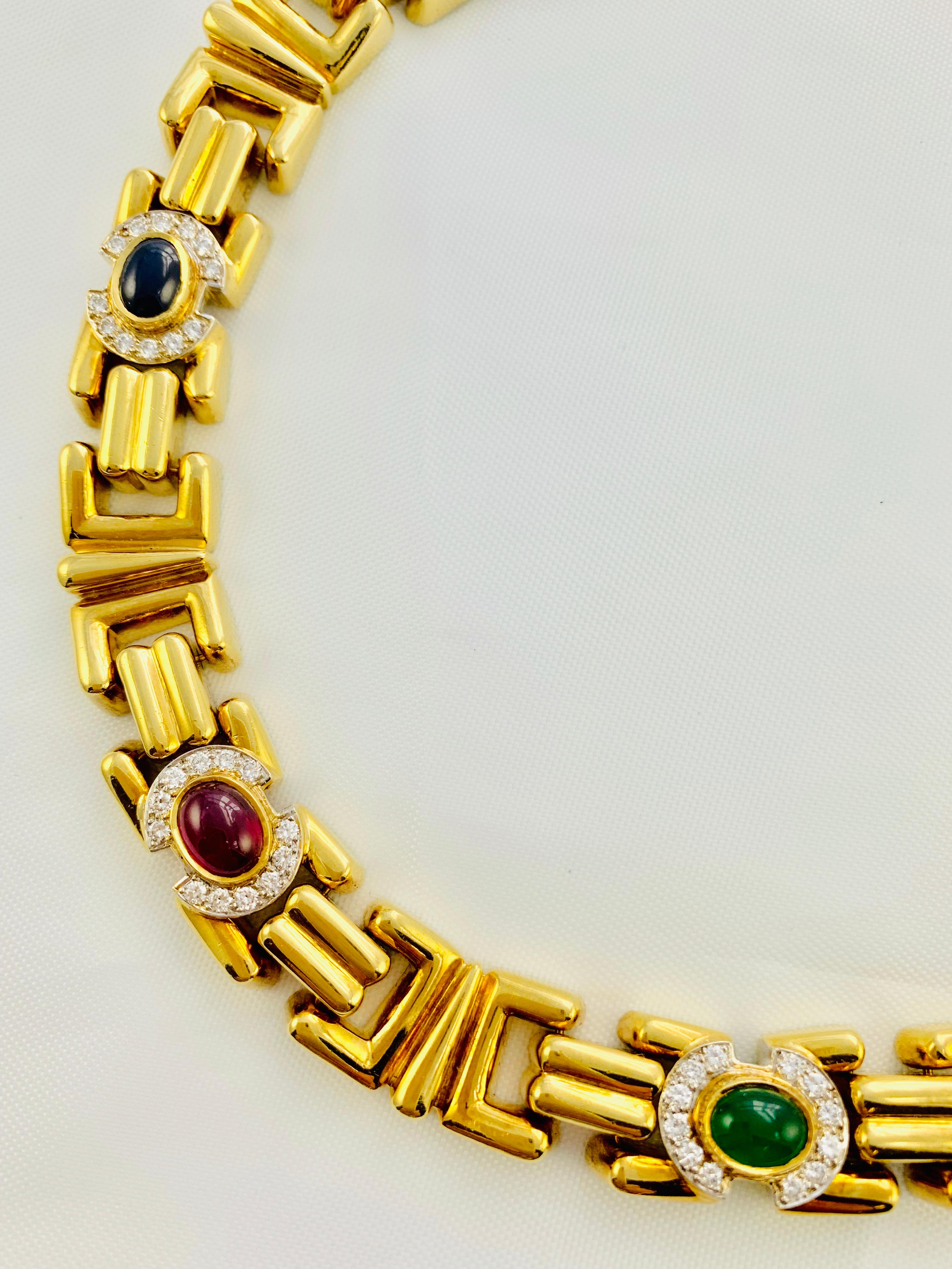 Midcentury 18 Karat Gold, Diamond, Sapphire, Ruby, Emerald Necklace Earrings 3