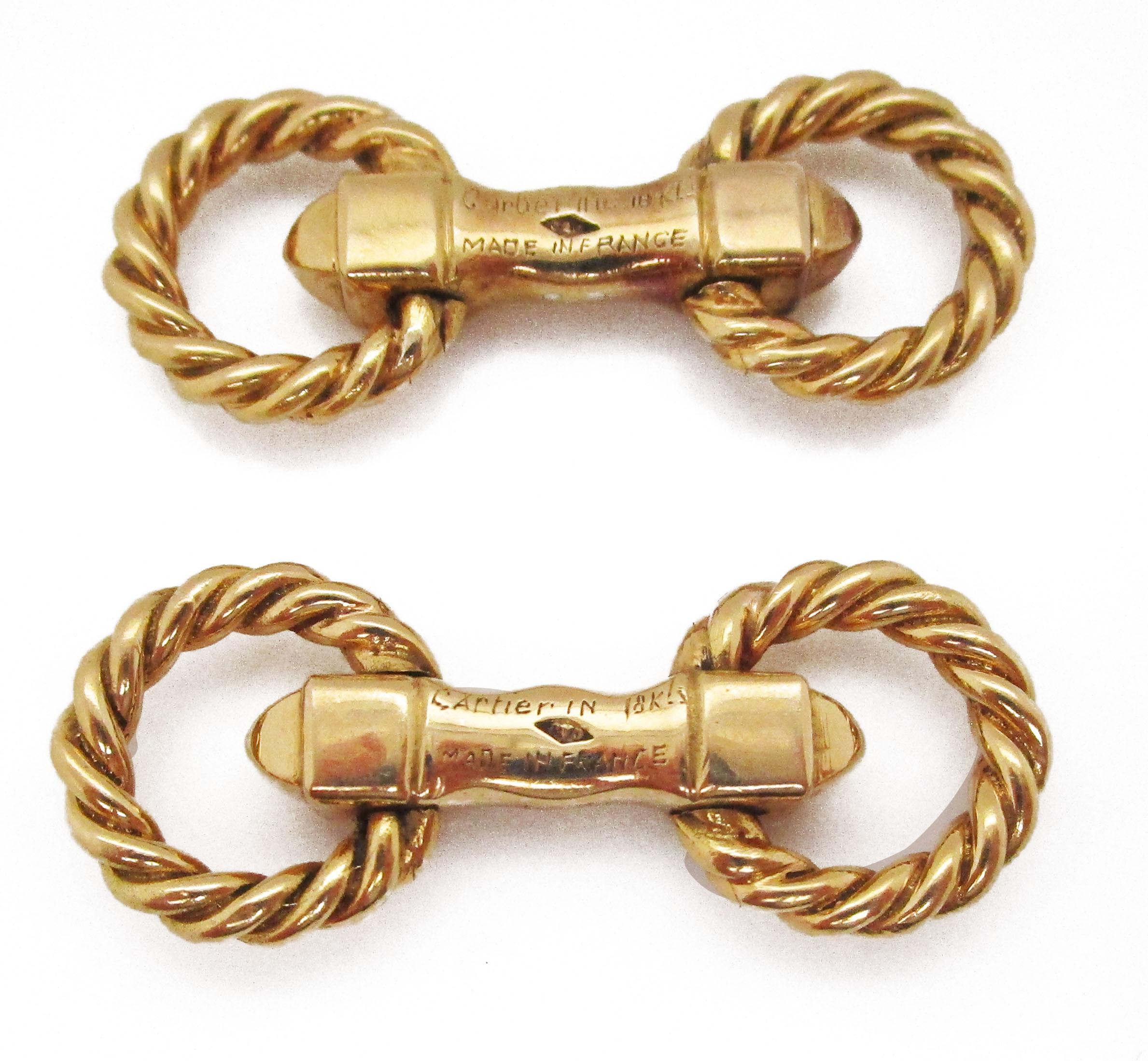 Mid-Century 18 Karat Yellow Gold French Paris Cartier Rope Cufflinks In Excellent Condition In Lexington, KY