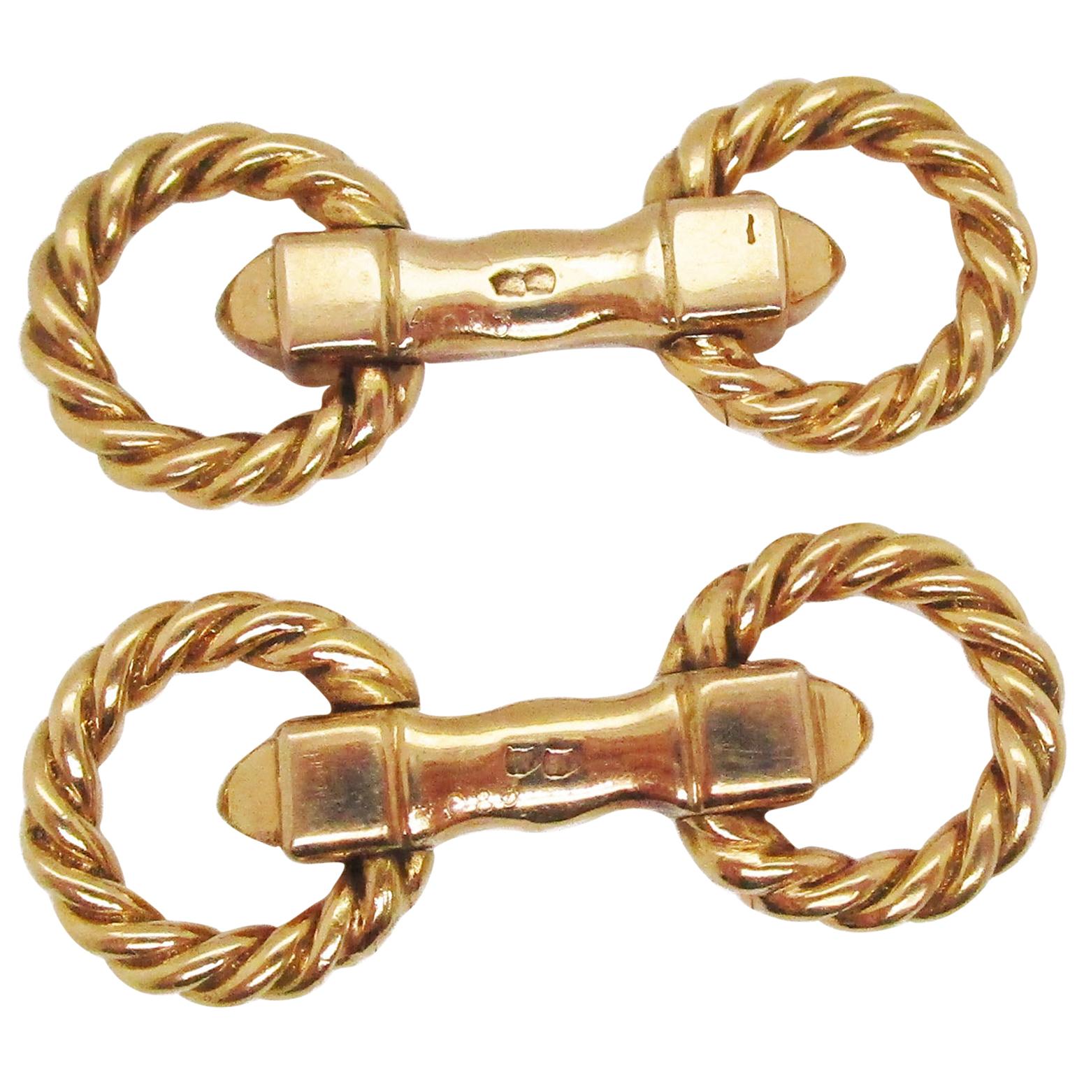 Midcentury 18 Karat Yellow Gold French Paris Cartier Rope Cufflinks