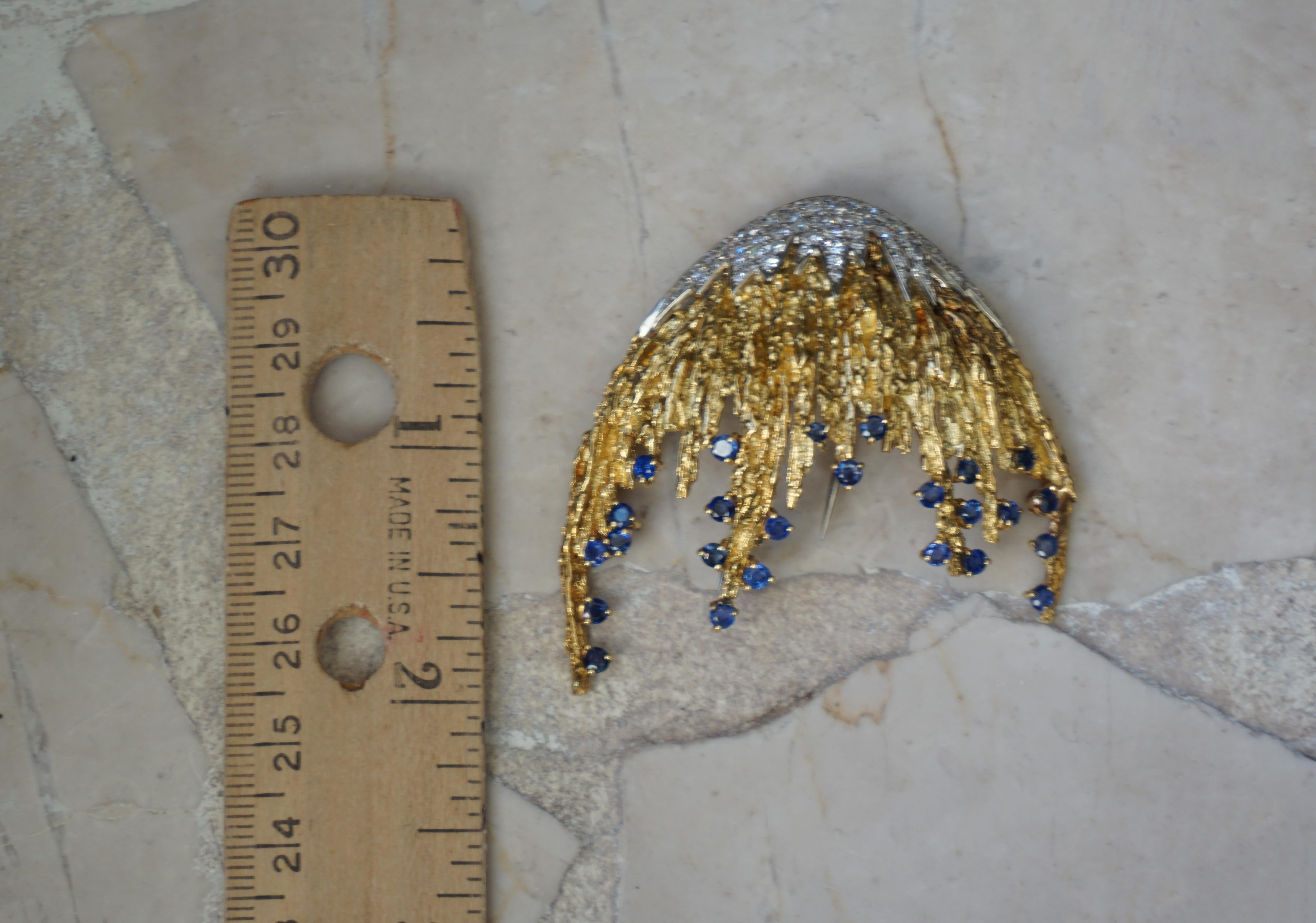 Midcentury 18k Gold Sapphire & Diamond Jellyfish Brooch For Sale 5