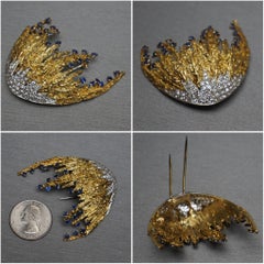 Midcentury 18k Gold Sapphire & Diamond Jellyfish Brooch