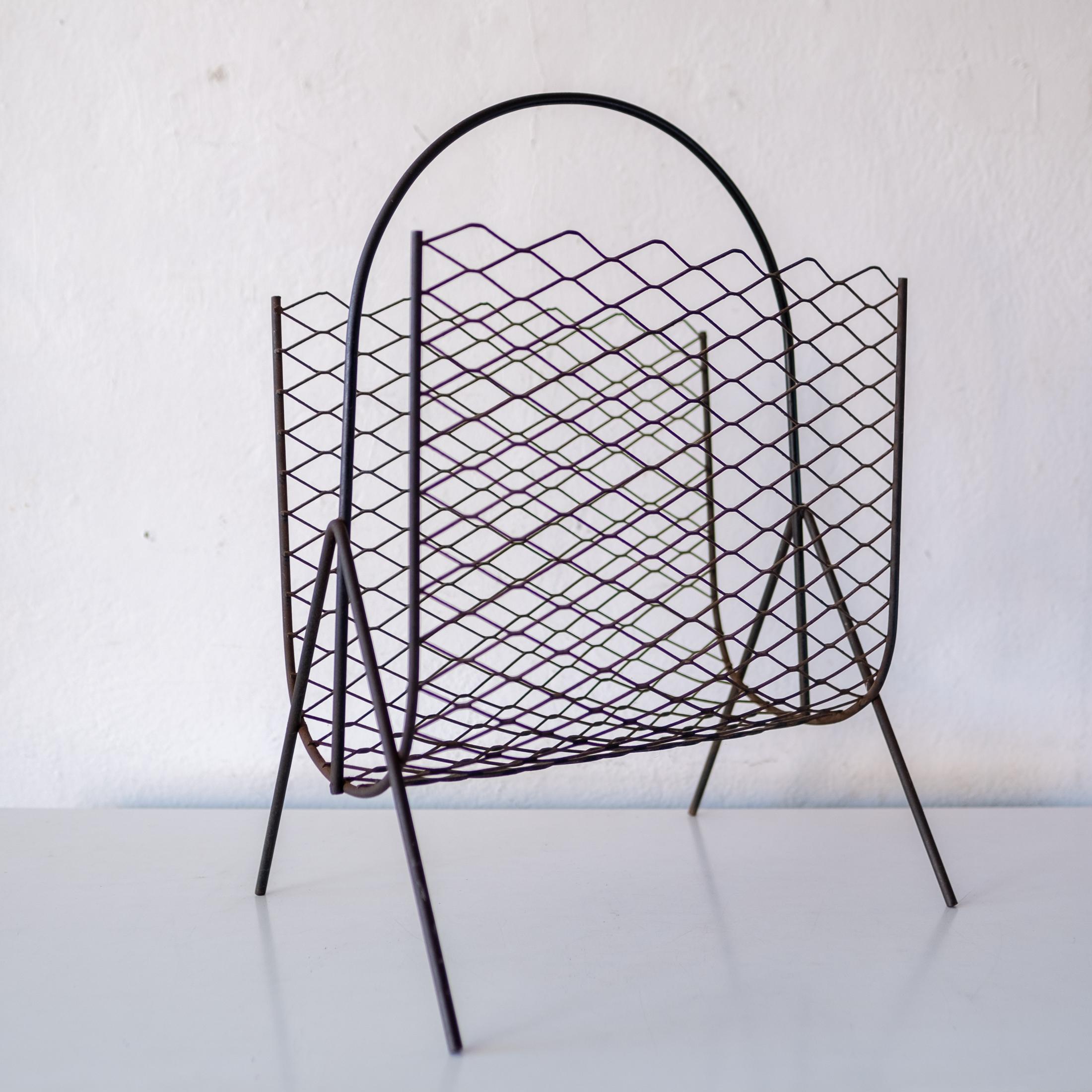 American Midcentury 1940s Expanded Metal and Iron Magazine Rack For Sale