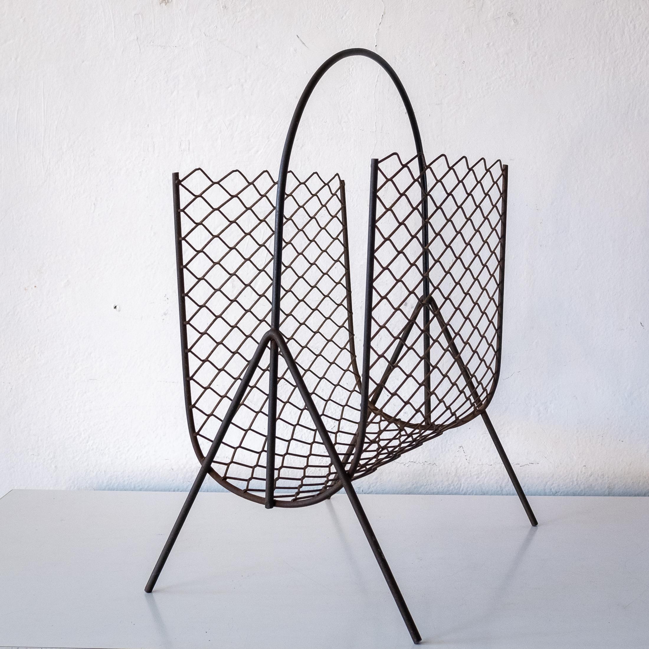 Mid-20th Century Midcentury 1940s Expanded Metal and Iron Magazine Rack For Sale