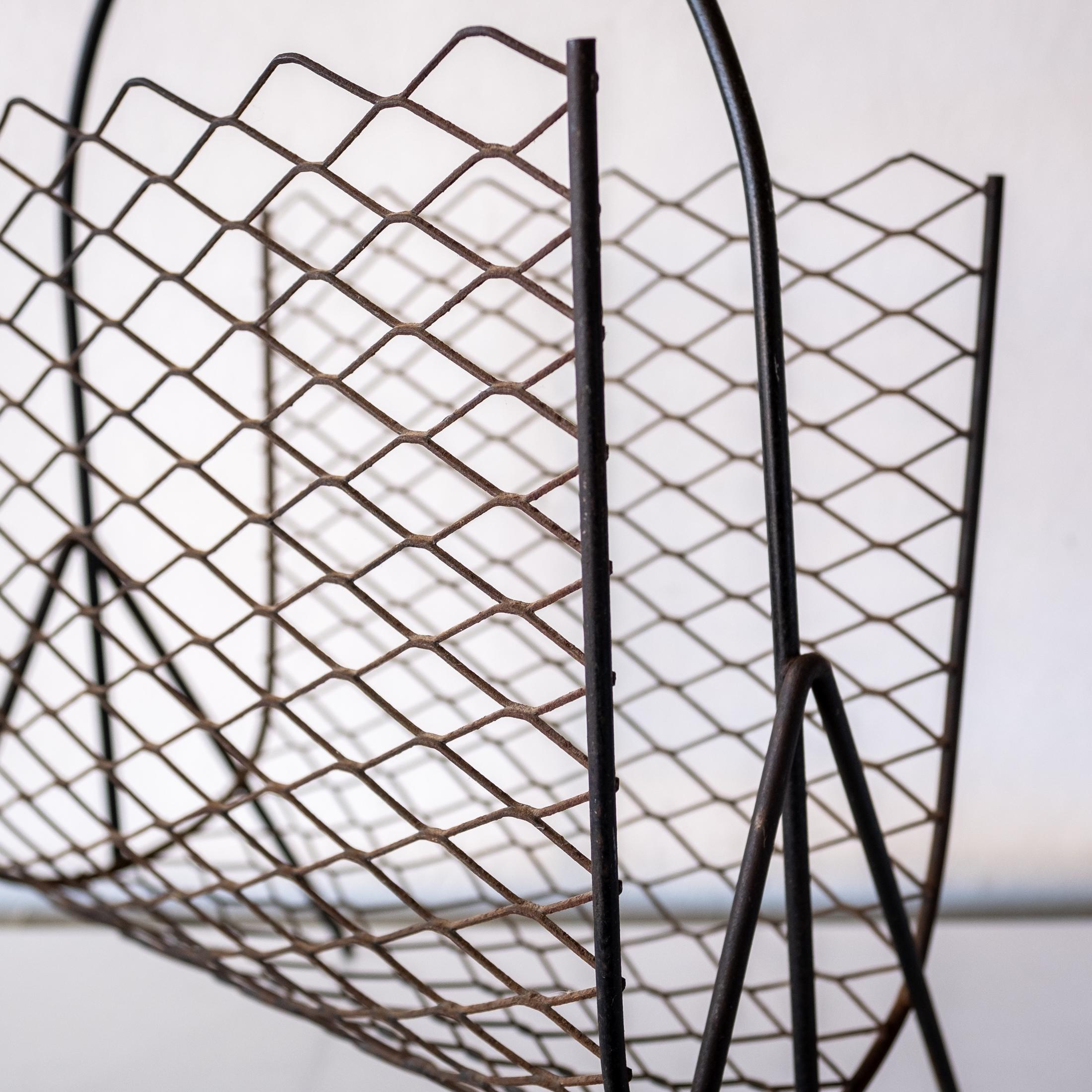 Midcentury 1940s Expanded Metal and Iron Magazine Rack For Sale 3