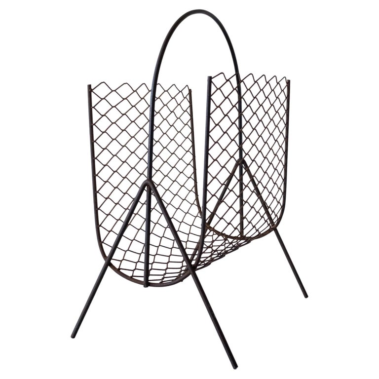 Iron Table Magazine Rack Midcentury 1940s Expanded Metal and Iron Magazine Rack For Sale at 1stDibs