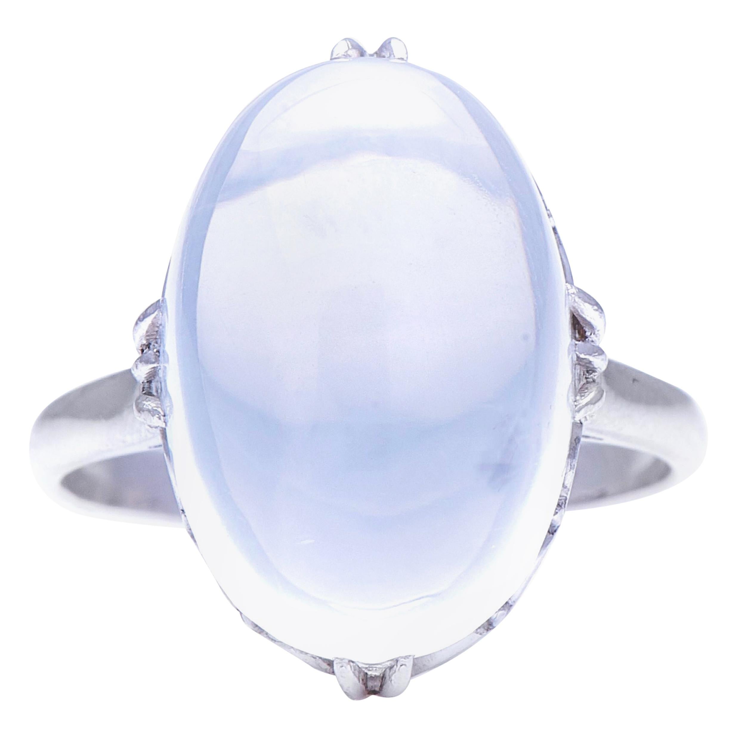 Midcentury, 1950s, 18 Carat White Gold, Moonstone Ring For Sale