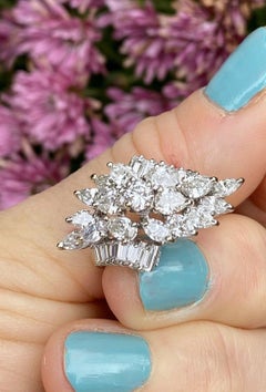 Midcentury 1950s 2.75 Carat Diamond Marquise Baguette Cluster Ring