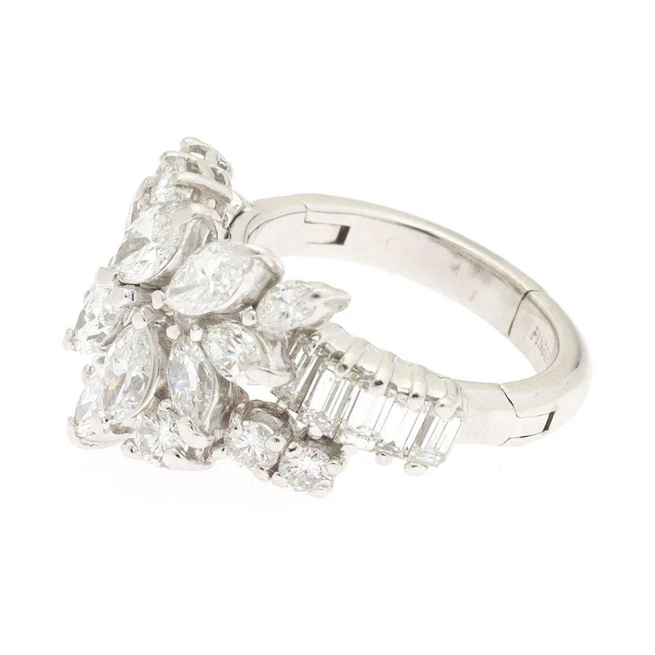 Midcentury 1950s 3 Carat Diamond Marquise Baguette Cluster Ring In Excellent Condition For Sale In Shaker Heights, OH