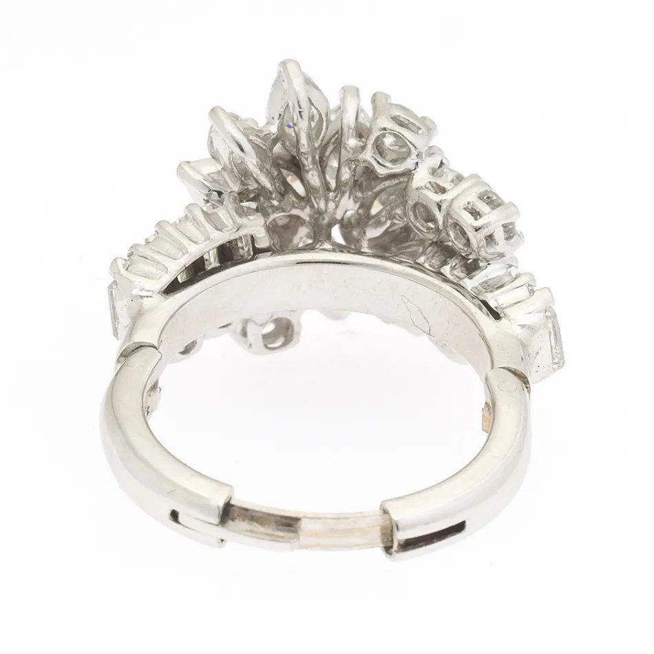 Women's Midcentury 1950s 3 Carat Diamond Marquise Baguette Cluster Ring For Sale