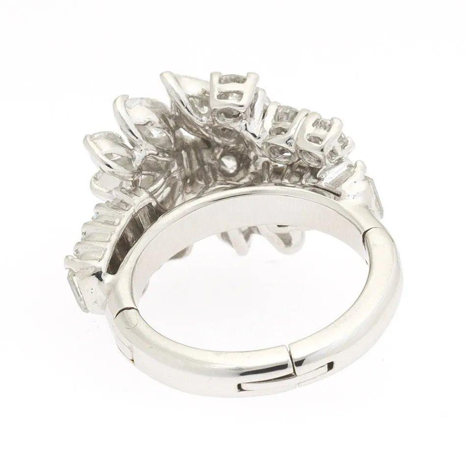 Midcentury 1950s 3 Carat Diamond Marquise Baguette Cluster Ring For Sale 3
