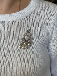 Midcentury 1950s 8.50 carat Diamond South Sea Pearl Platinum Brooch