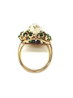 Midcentury 1950s Cocktail Emerald Diamond 18 Karat Dome Ring