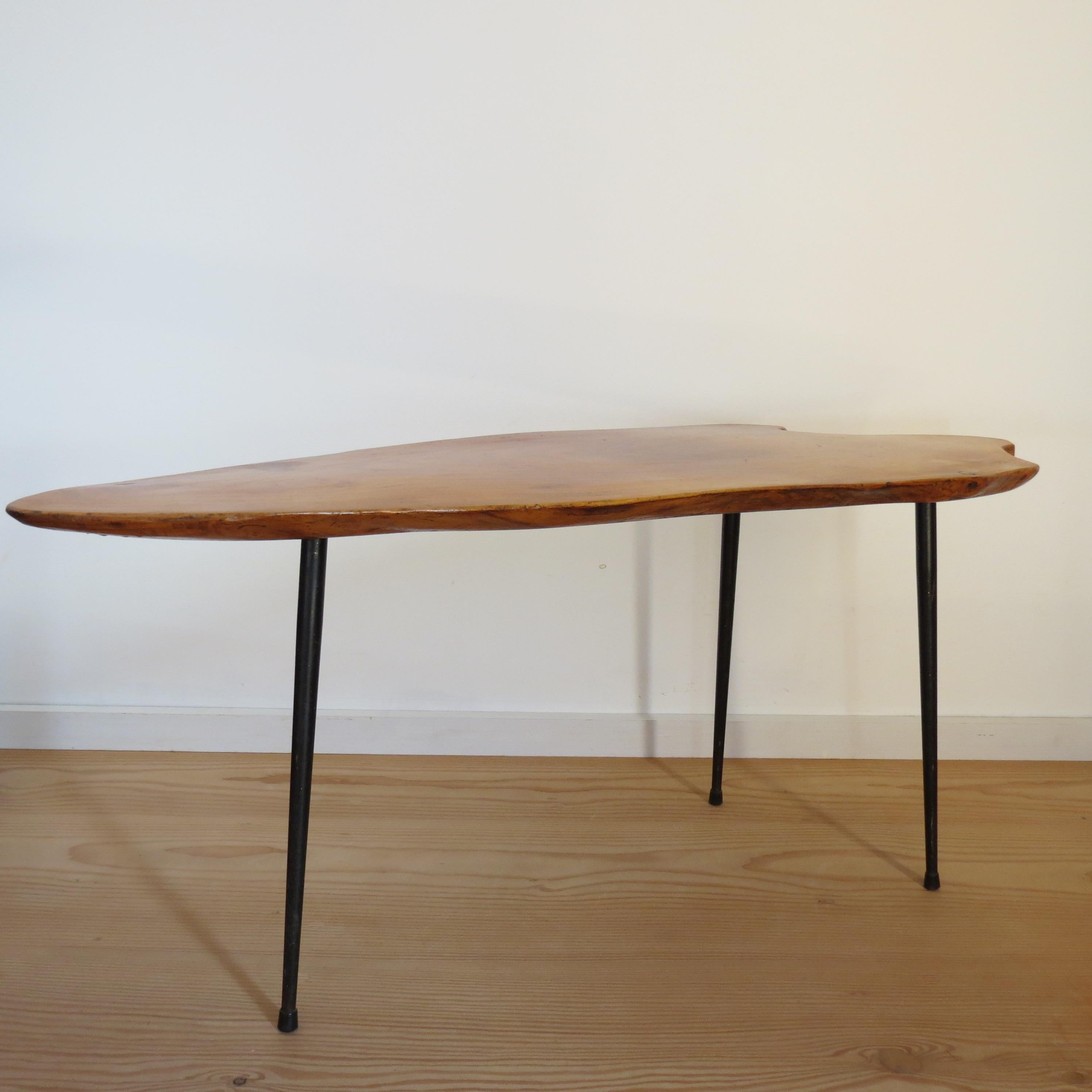 Hand-Crafted Midcentury 1950s Elm Waney Edge Coffee Table Carl Aubock
