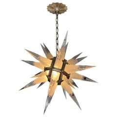 Midcentury 1950s Glass and Metal "L'etiolé" 'Star' Pendant Chandelier