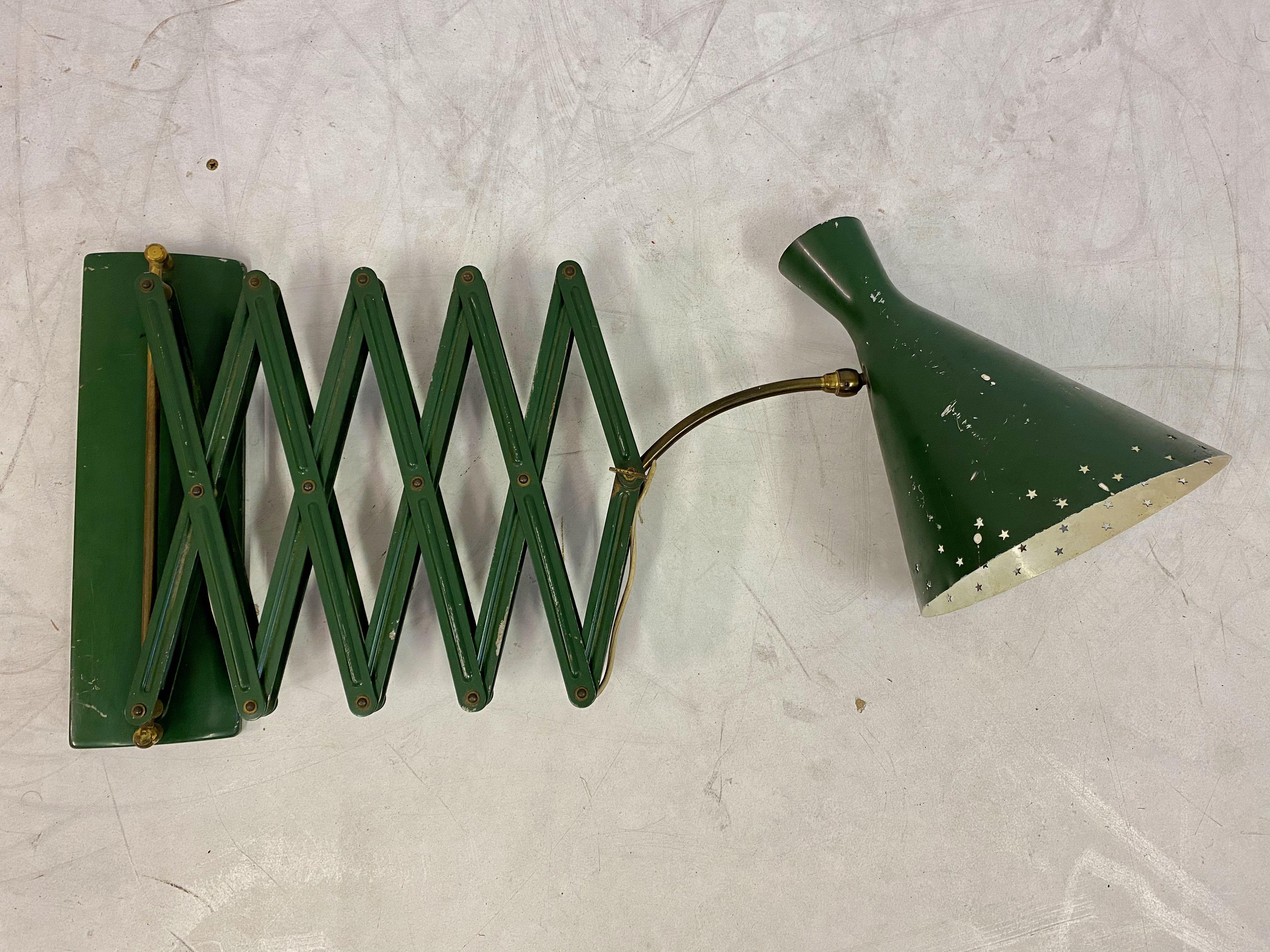Midcentury 1950s Italian Industrial Concertina Scissor Lamp in Green 2