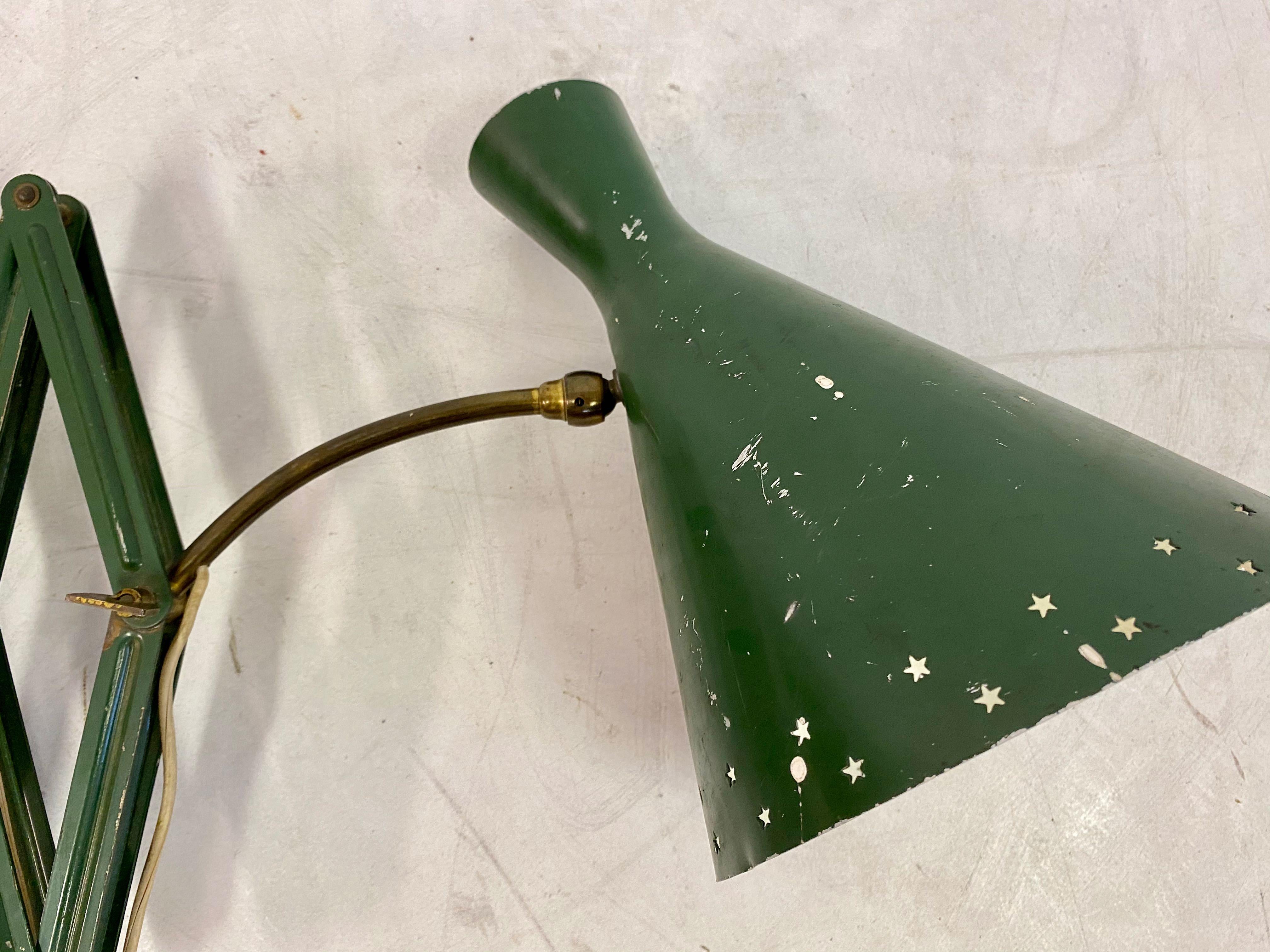 Midcentury 1950s Italian Industrial Concertina Scissor Lamp in Green 3