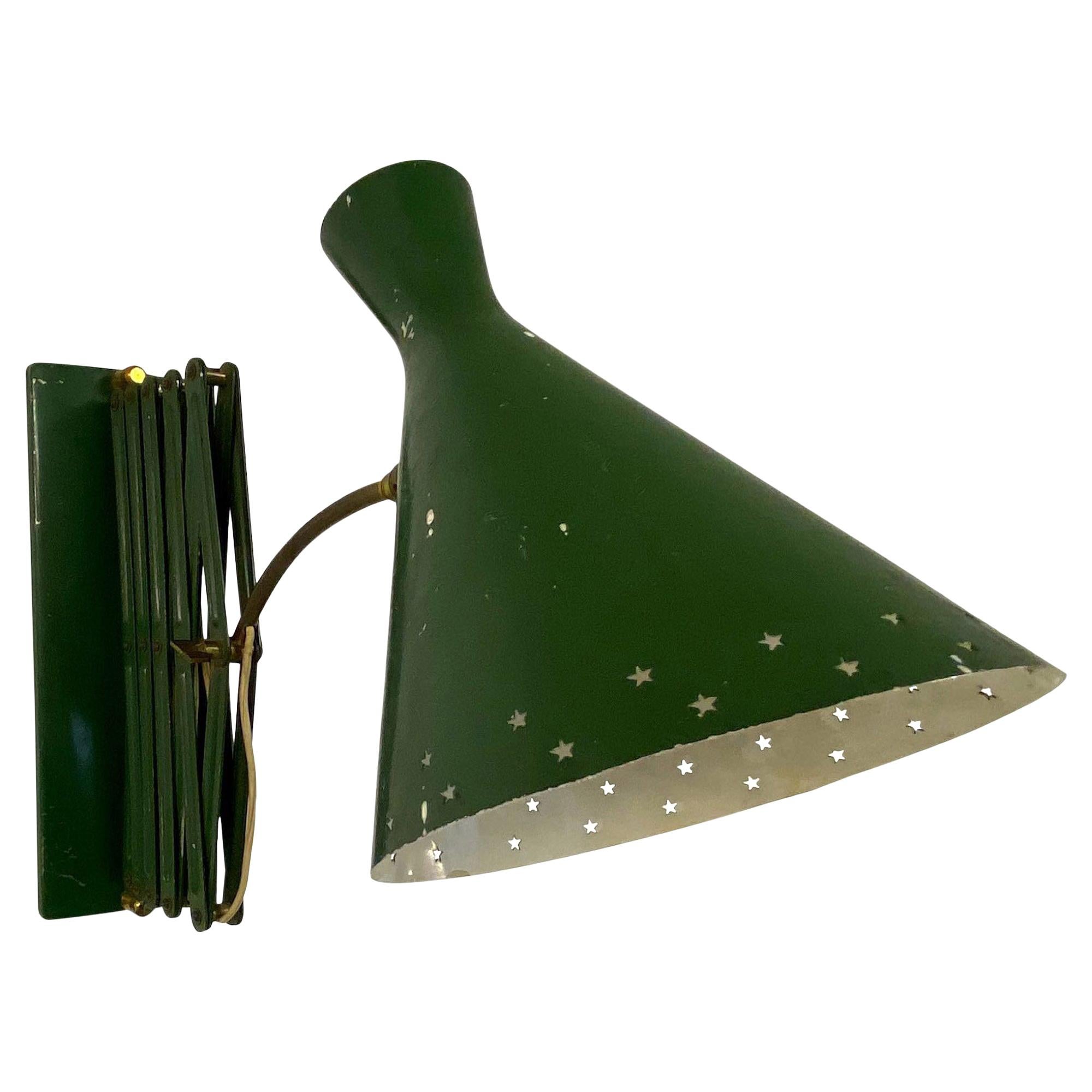 Midcentury 1950s Italian Industrial Concertina Scissor Lamp in Green