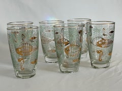 Set aus 6 Highball-Gläsern mit Meeresmotiven aus der Mitte des Jahrhunderts (1950er Jahre) von der Libbey Glass Company