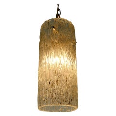 Lampada a sospensione del Midcentury 1950 Kalmar Franken Ice Glass Vetro testurizzato Ottone