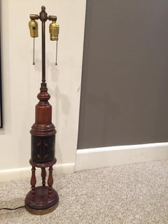 Midcentury 1950s Vintage Wood and Leather Column Table Lamp