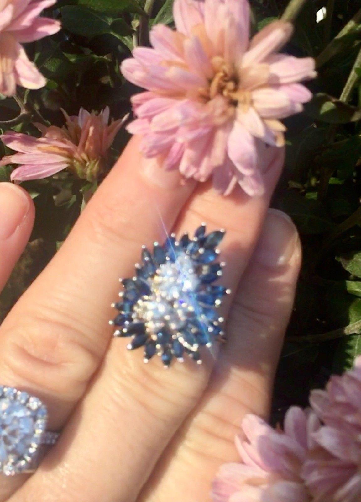 Midcentury 1950s VS 2.48 Carat Sapphire Diamond Cocktail Spray Cluster Ring In Excellent Condition For Sale In Shaker Heights, OH