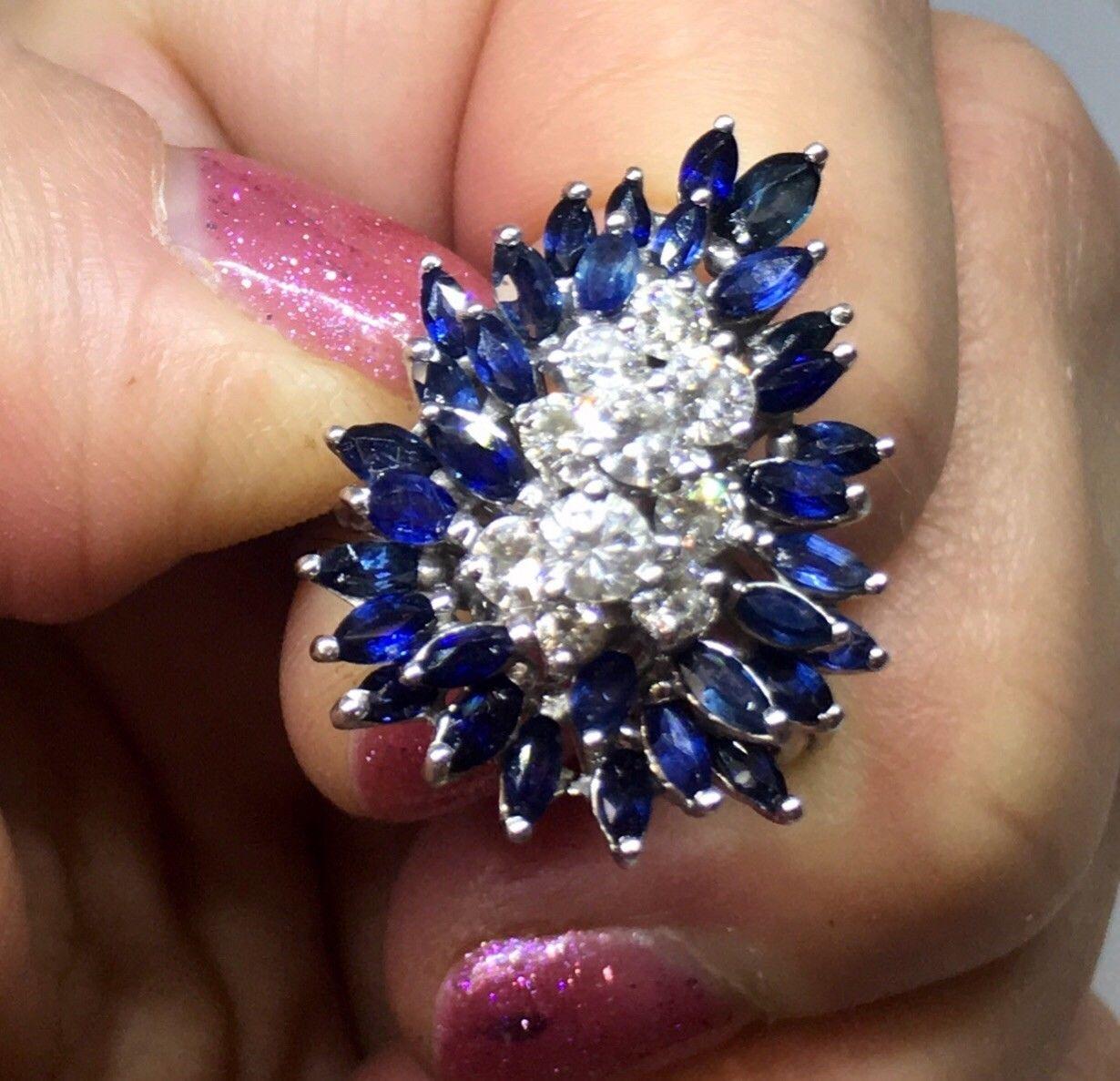 Women's Midcentury 1950s VS 2.48 Carat Sapphire Diamond Cocktail Spray Cluster Ring For Sale