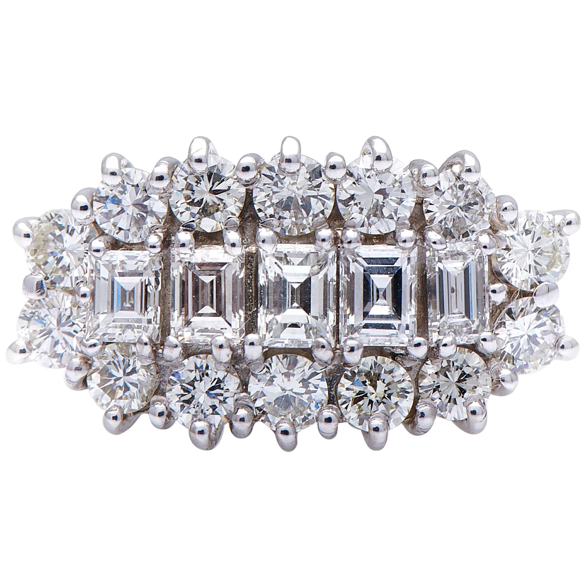 Midcentury, 1960s, 18 Carat Gold, Platinum, Diamond Cluster Ring For Sale