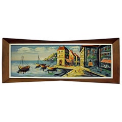 Midcentury 1960s Art Water Color on Board "Anchor Bay" by Gunes 3-D Frame