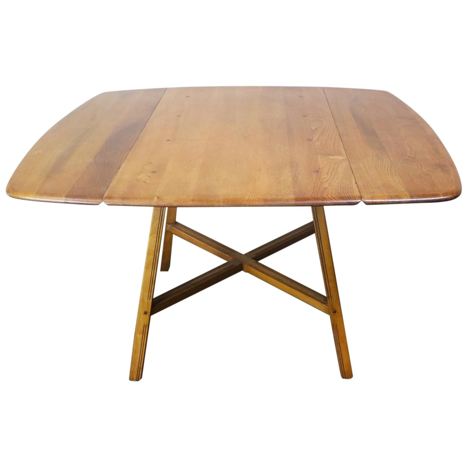 Midcentury 1960s Ercol Elm and Beech Old Colonial 377 Drop-Leaf Dining Table For Sale