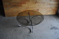 Midcentury 1960s Retro Tubular Chrome Smokey Glass Round Coffee Table