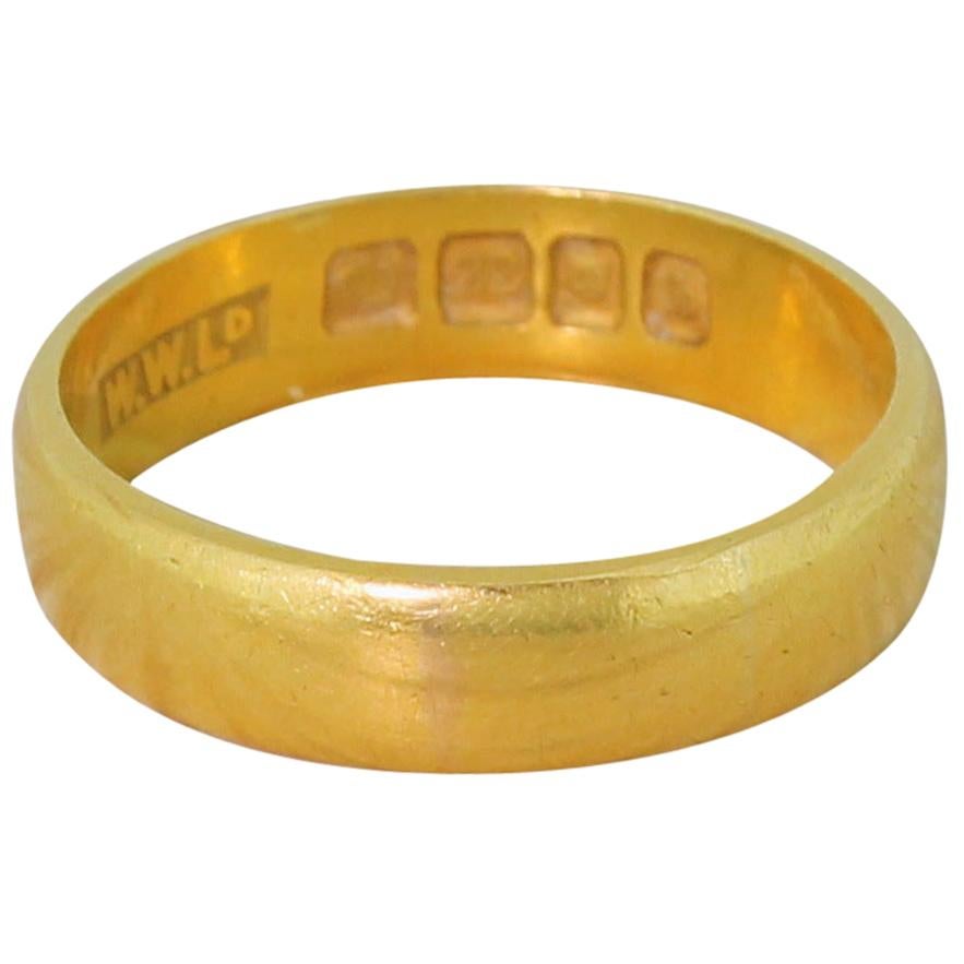 Midcentury 1963 22 Karat Yellow Gold Wedding Band For Sale