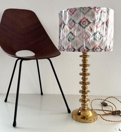 Midcentury 1970s Brass Table Lamp with new Ikat Style Lampshade