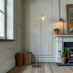 Midcentury 1970s Industrial Farm Floor Lamp – Matte Gold + White Dome Shade