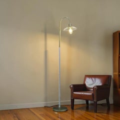 Midcentury 1970s Industrial Farm Floor Lamp – Matte Gold + White Dome Shade