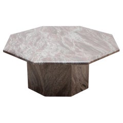 Table basse italienne octogonale en marbre rose et gris du milieu des années 1970