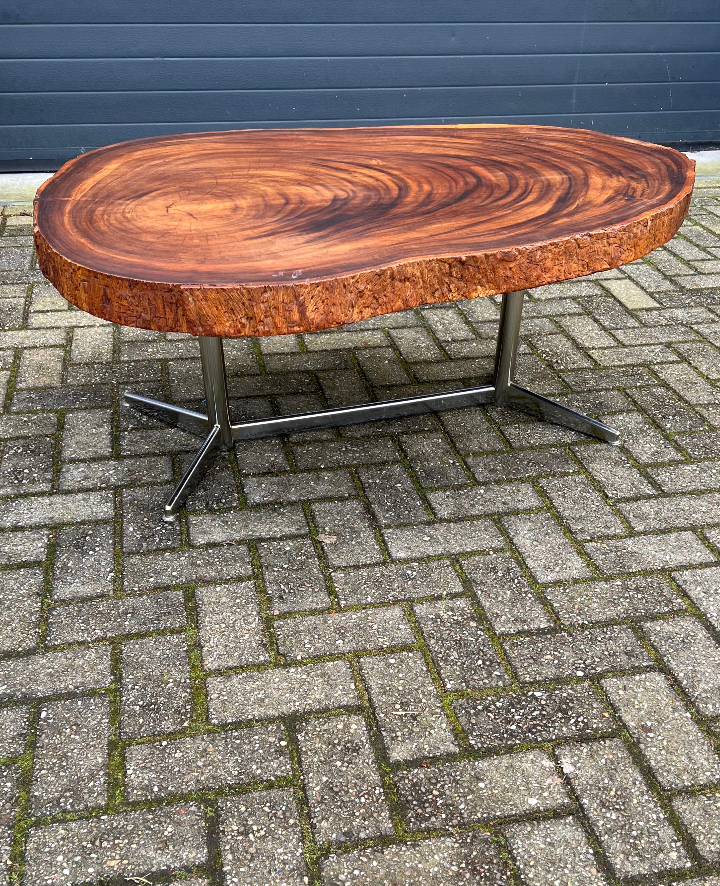 Midcentury, 1970s Organically Stylish Walnut Wooden Tree Slab Top Coffee Table For Sale 5