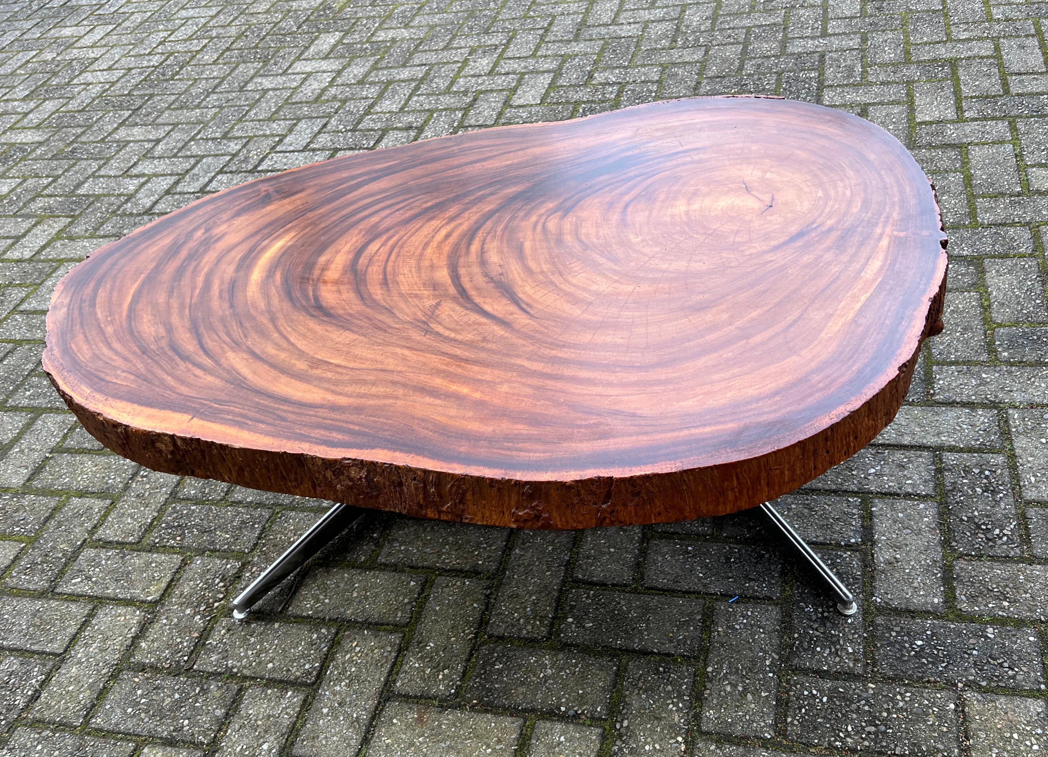 Midcentury, 1970s Organically Stylish Walnut Wooden Tree Slab Top Coffee Table For Sale 10