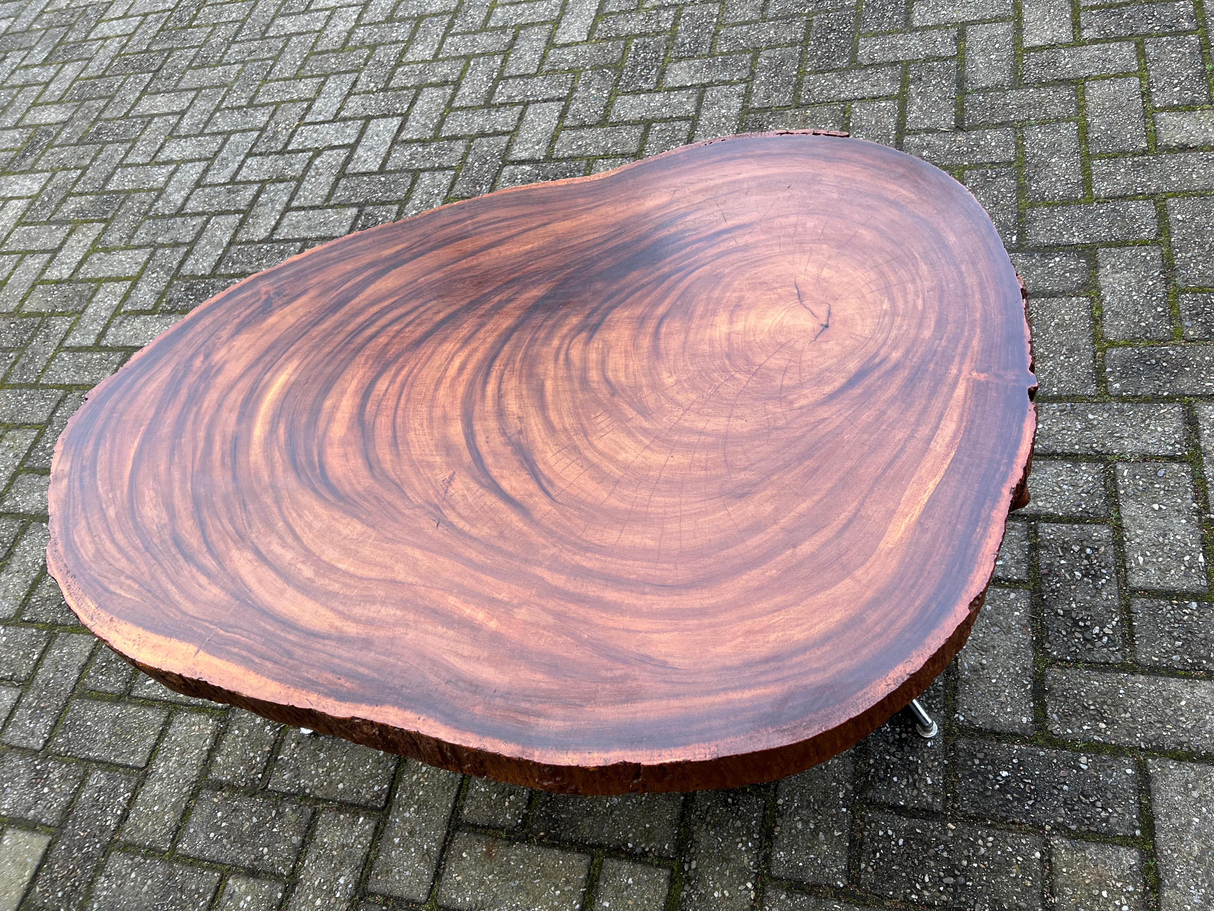 Midcentury, 1970s Organically Stylish Walnut Wooden Tree Slab Top Coffee Table For Sale 11
